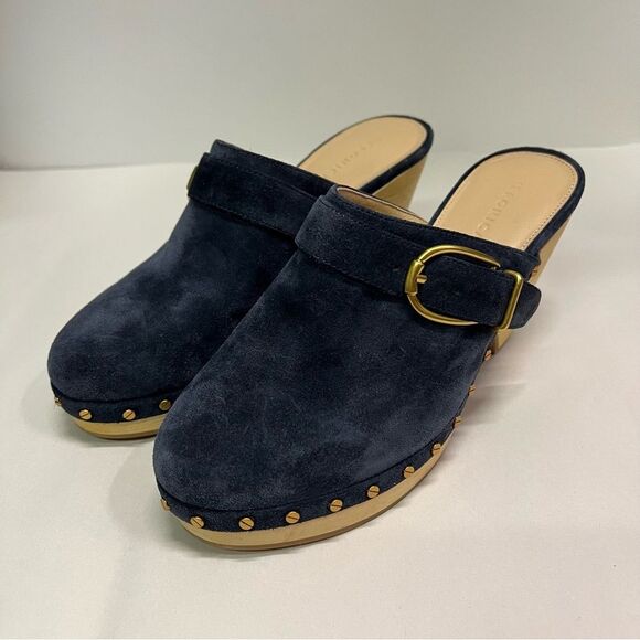 Veronica Beard Hendrix Buckle Genuine Suede Slip On Clogs Eclipse Size 6M